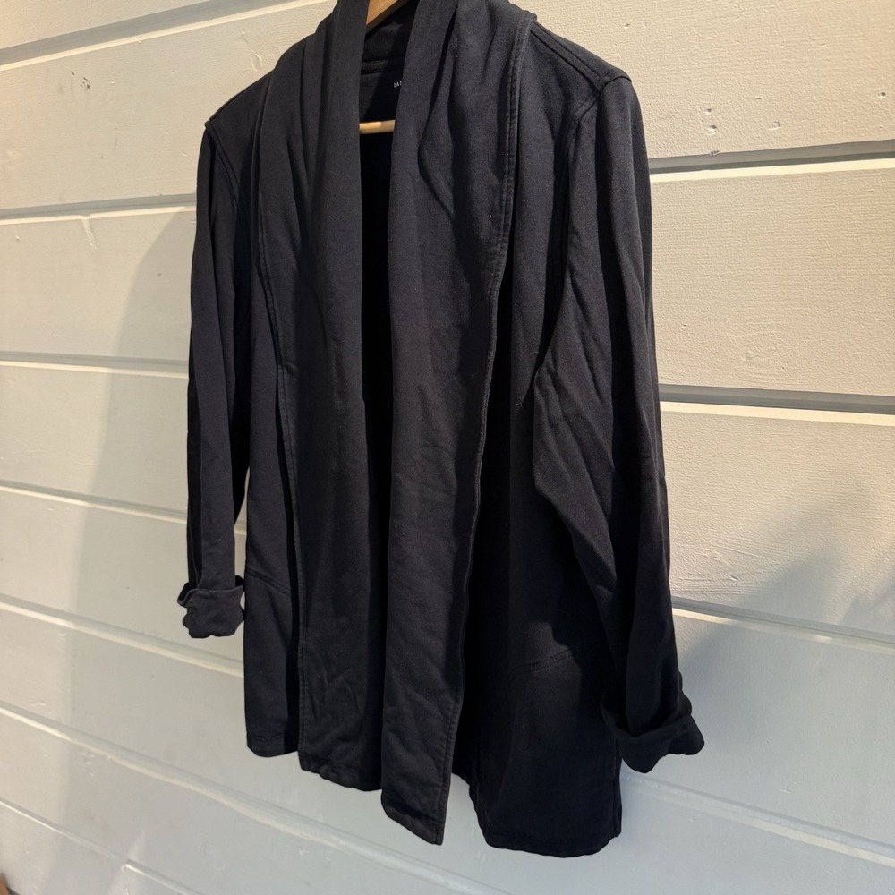 Lands' End Women's Black Cotton Knit Sweater Blazer Cardigan Jacket XL